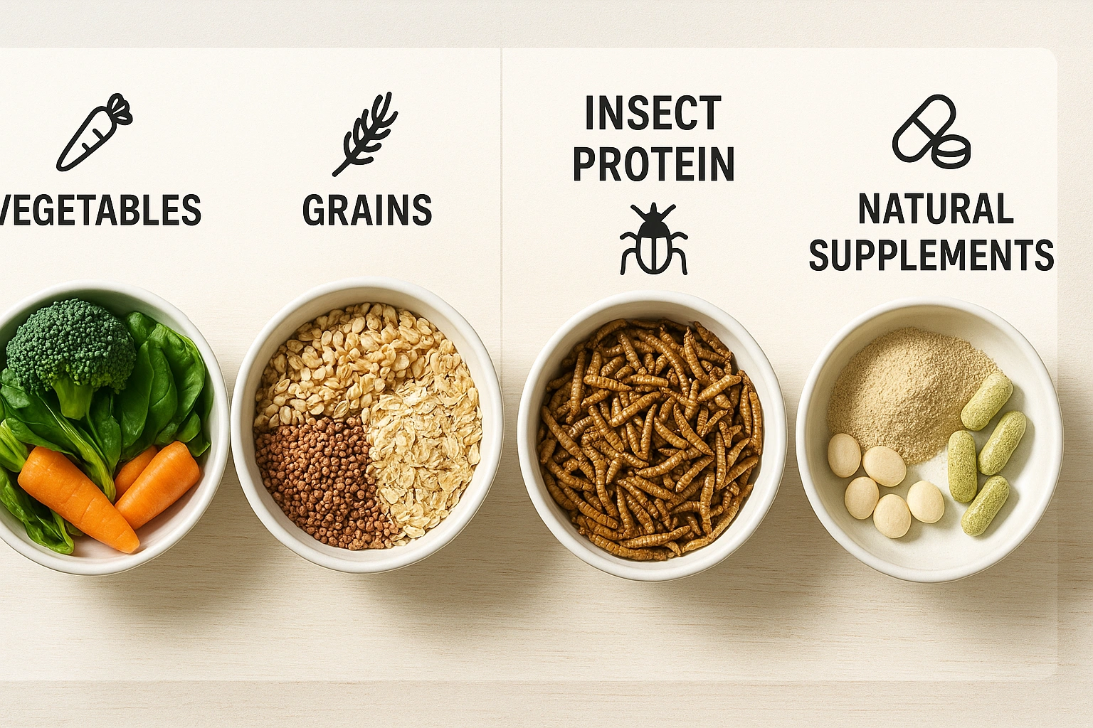 A visual guide comparing different natural nutrition plans for pets, showing various healthy food options and balanced diet choices in a clear, side-by-side layout.